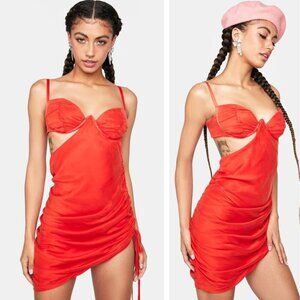 NWT For Love and Lemons Rana Asymmetrical Mini Slip Dress Red